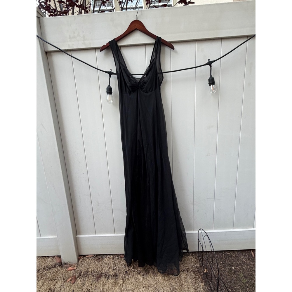 Vintage Cattani of California Black Sheer Maxi Nightgown V-Neck Slit 36
